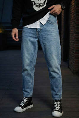 Pazarium - Tapered Fit Erkek Kot Pantolon Yeşil Tint