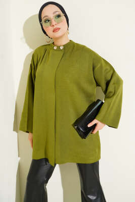 Pazarium - Çift Düğmeli Triko Panço Yeşil