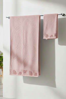 Pazarium - Yaprak Desen Banyo Havlu 2'li Takım Somon