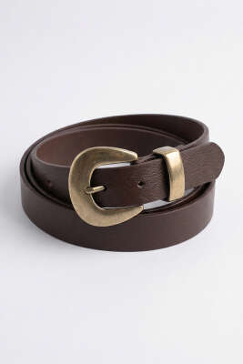 Pazarium - Bakır Görünüm Tokalı Kemer Kahve