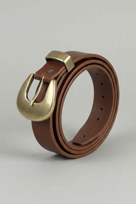 Pazarium - Bakır Görünüm Tokalı Kemer Taba