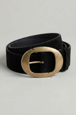 Pazarium - Elips Tokalı Süet Kemer Siyah