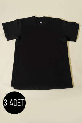 Pazarium - Seher Yıldızı 3'lü Erkek Kısa Kol Fanila Siyah