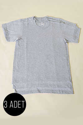 Pazarium - Seher Yıldızı 3'lü Erkek Kısa Kol Fanila Gri