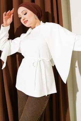 Pazarium - Omuz Şallı Loyşa Tunik Ekru