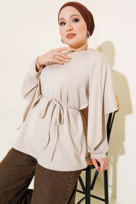 Pazarium - Omuz Şallı Loyşa Tunik Bej