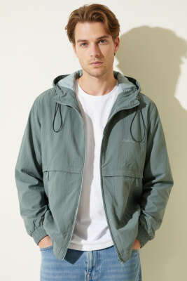 Pazarium - Fermuar Cepli Erkek Mevsimlik Mont Su Yeşili