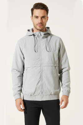 Pazarium - Fermuar Cepli Erkek Mevsimlik Mont Gri