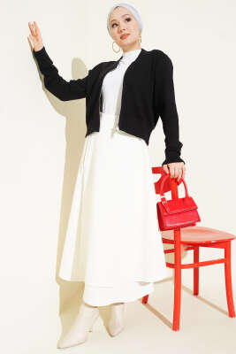 Fermuarlı Kısa Triko Hırka Siyah - Thumbnail