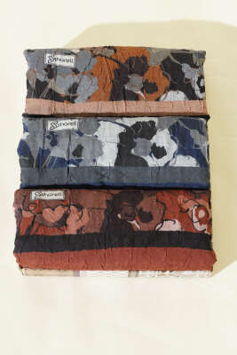 Pazarium - 3'lü Çiçekli Soft Bambu Kraş Şal Seti Asorti 1