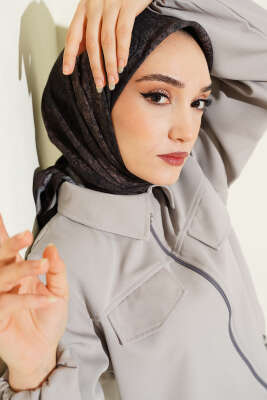 Pazarium - Batik Motifli Modal Eşarp Antrasit