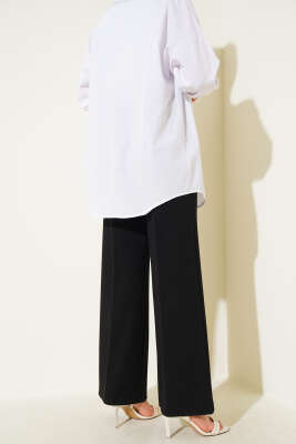 Kemerli Geniş Paçalı Pantolon Siyah - Thumbnail