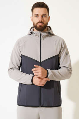 Pazarium - Fermuarlı Micro Erkek Eşofman Üst Gri