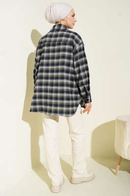 Cepli Kare Çizgili Gömlek Haki - Thumbnail