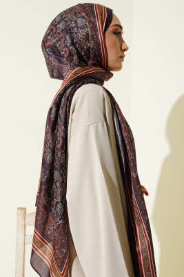 Minik Çiçek Motifli Soft Şal Acı Kahve - Thumbnail