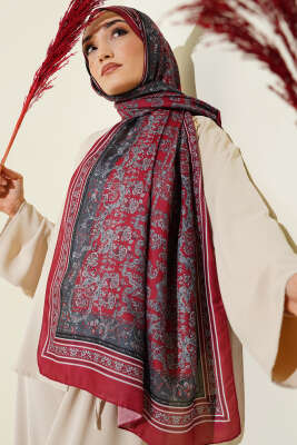 Minik Çiçek Motifli Soft Şal Bordo - Thumbnail