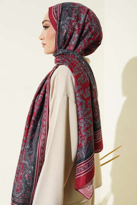 Minik Çiçek Motifli Soft Şal Bordo - Thumbnail