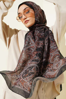 Pazarium - Paisley Desen Soft Şal Siyah Kahve