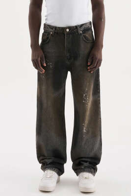 Pazarium - Efektli Baggy Erkek Kot Pantolon Antrasit