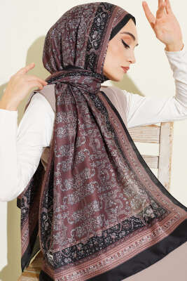 Minik Çiçek Motifli Soft Şal Siyah Kahve - Thumbnail