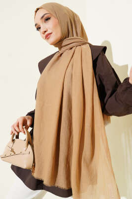 Pazarium - Aya Serisi İnce Pamuk Şal Camel -28