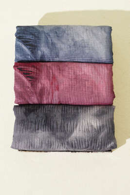 Pazarium - 3'lü Ebruli Desen Müslin Şal Seti Asorti