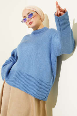 Pazarium - Ribana Görünümlü Triko Tunik Mavi
