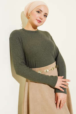 Bisiklet Yaka Fitilli Bluz Haki - Thumbnail