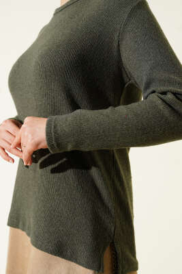 Bisiklet Yaka Fitilli Bluz Haki - Thumbnail