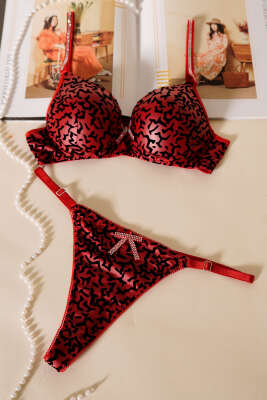 Pazarium - Deri Görünümlü Destekli Sütyen Takım Bordo