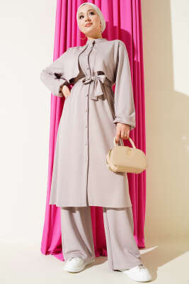 Pazarium - Hakim Yaka Pelerinli Loyşa İkili Takım Açık Lila