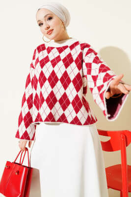 Pazarium - Baklava Desenli Yumoş Kazak Bej