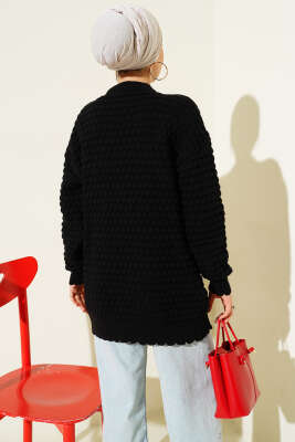 Popit Kabartmalı Triko Tunik Siyah - Thumbnail