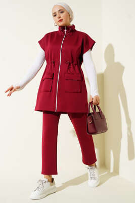 Pazarium - Scuba Bel Tünelli Yelekli İkili Takım Bordo