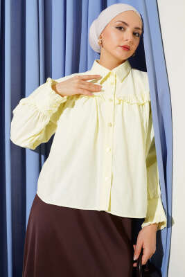 Pazarium - Fırfır Detaylı Kısa Gömlek Sarı