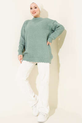 Popit Kabartmalı Triko Tunik Çağla Yeşili - Thumbnail