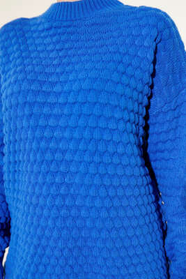 Popit Kabartmalı Triko Tunik Saks - Thumbnail