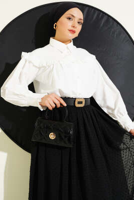 Pazarium - Fırfır Detaylı Kısa Gömlek Ekru