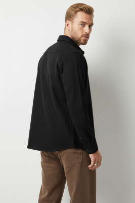 Oversize Çıtçıtlı Erkek Kot Gömlek Siyah - Thumbnail