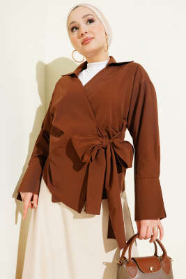 Pazarium - Yandan Bağlamalı Bluz Kahve