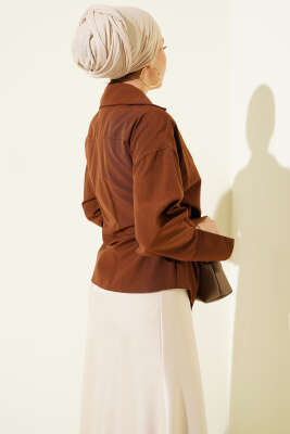 Yandan Bağlamalı Bluz Kahve - Thumbnail