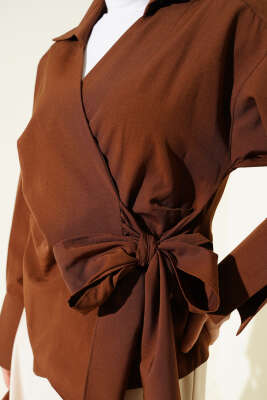 Yandan Bağlamalı Bluz Kahve - Thumbnail