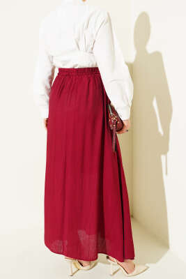 Yandan Cep Detaylı Kloş Etek Bordo - Thumbnail