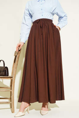 Pazarium - Yandan Cep Detaylı Kloş Etek Kahve