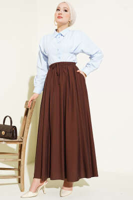 Yandan Cep Detaylı Kloş Etek Kahve - Thumbnail