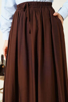 Yandan Cep Detaylı Kloş Etek Kahve - Thumbnail