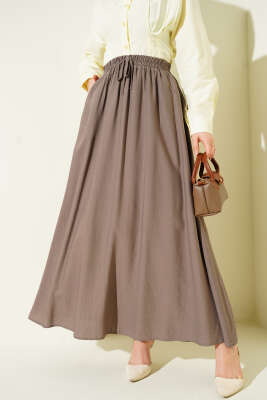 Pazarium - Yandan Cep Detaylı Kloş Etek Vizon