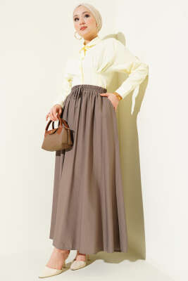 Yandan Cep Detaylı Kloş Etek Vizon - Thumbnail