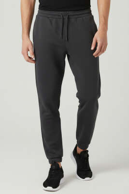 Pazarium - Loyşa Paça Lastikli Erkek Eşofman Altı Antrasit