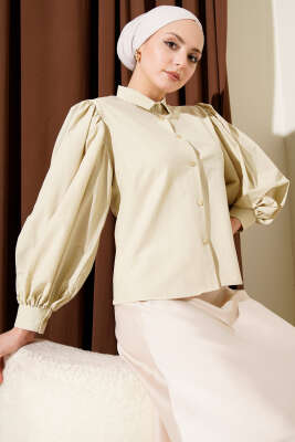 Pazarium - Balon Kol Kısa Gömlek Nefti